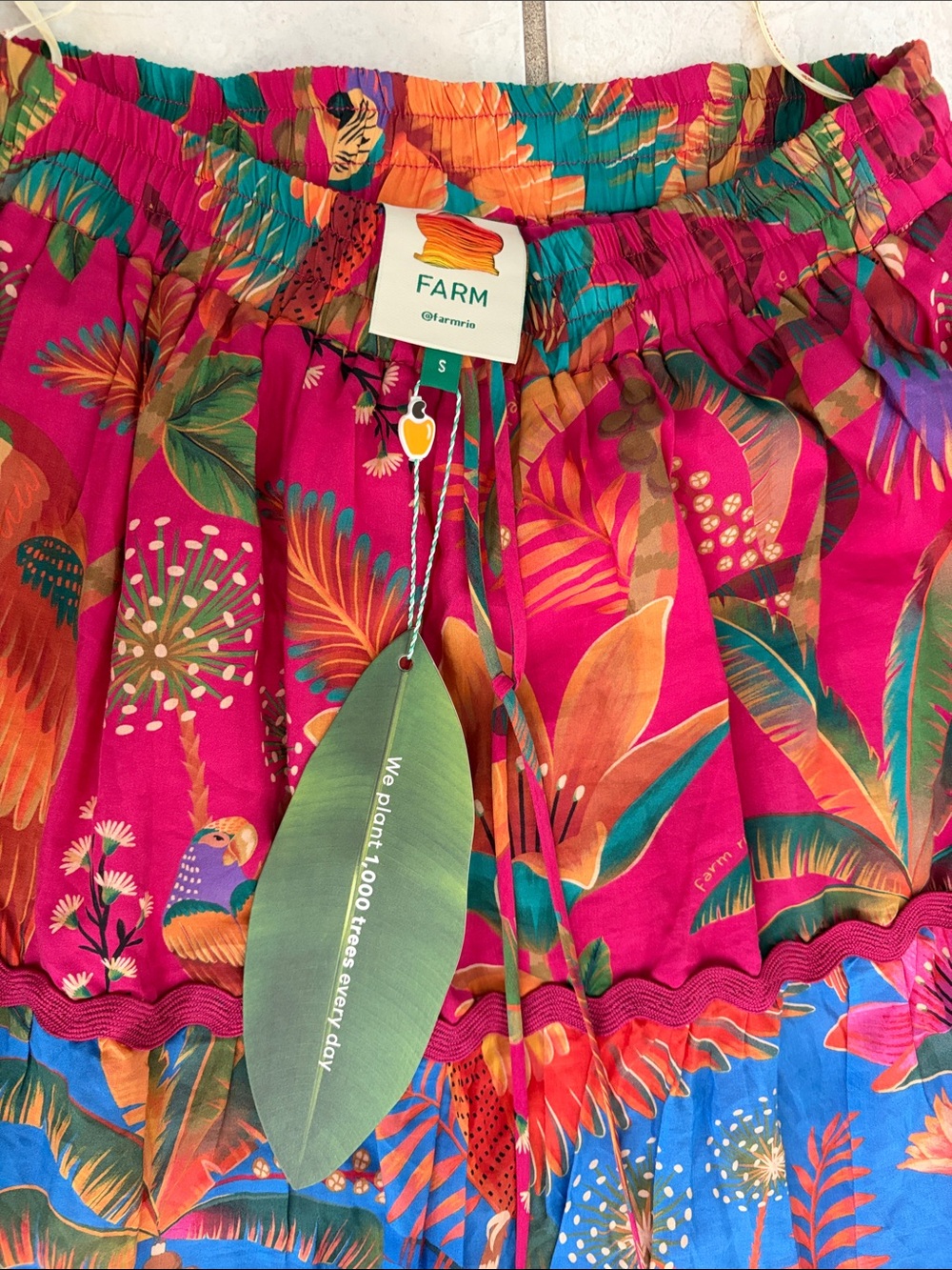 FARM Rio Vibrant Tropical Tiered Maxi Skirt - Fuchsia & Blue - Picture 2 of 6